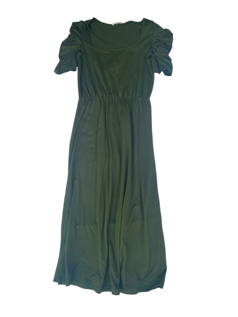 Prospect Dark Green Puff-Sleeve Midi Dress - Casual Everyday
